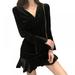 2021 Summer Woman Clothing Hepburn Style Small Waist Thin V-neck Black Dress