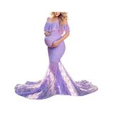 MAWCLOS Fitted Lace Maternity Gown Dress Ruffle Sleeve Sexy Off Shoulder Photography Dress Baby Shower