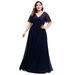 Ever-Pretty Women Plus Size Bridesmaid Dress Mother of the Bride Dress Floral Sequins evening dresses 07706 Navy Blue US18