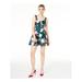 CRYSTAL DOLLS Womens Green Floral Sleeveless V Neck Short Fit + Flare Party Dress Size 1