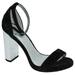 Delicious Women Thick Block Chunky High Heels Ankle Strap Open Peep Toe SHINY-S Velvet Black / Silver Heel 6.5