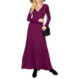 Doublju Women's Long Sleeve Maxi Dress Banded Button Neck Line with Plus Size