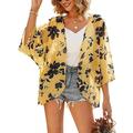 Avamo Women Chiffon Beach Bikini Cover Up Summer Fashion Floral Print Kimono Cardigan Loose Puff Sleeve Leopard Blouse Tops Kaftan