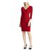 RALPH LAUREN Womens Red Long Sleeve V Neck Above The Knee Sheath Cocktail Dress Size 2P