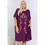 Floral Embroidered Lace Trim Keyhole Back Short Sleeve Shift Dress. 3XL