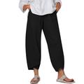 Women's Casual Loose Cropped Linen Pants High Waist Pencil Pants with Pockets