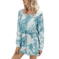 Women's Cozy One Piece Tie Dye Printed Knit Jumpsuit Romper Loungewear Sleepwear Pajamas Shorts Joggers Playsuit