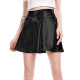 Women's Shiny Skirt Liquid Metallic Wet Look Flared Pleated Short Skirts Shiny Skater Skirt