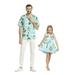 Made in Hawaii Matching Father Daughter Luau Shirt Elastic Strap Dress in Flamingo Turquoise