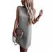 Sexy Dance Solid Color Crew Neck Dress Summer Casual Sleeveless Dresses Fashion Sheath Dress