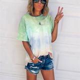 Women's Round Neck Short-Sleeved Summer Gradient Printing Loose T-shirt