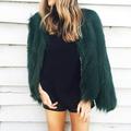 Anself Winter Women Faux Fur Coat Solid Color Long Sleeve Fluffy Outerwear Short Jacket Hairy Warm Overcoat