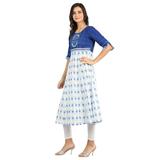 Disha Patani Collection Blue and White Round Neck Printed Kurta-Medium