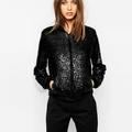 Women Sequin Coat Bomber Jacket Long Sleeve Zipper Streetwear Casual Loose Glitter Outerwear