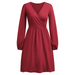 Women's V Neck Long Sleeve T Shirt Dresses Pleated Loose Swing Casual Midi Dress Knee Length