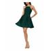 BETSY & ADAM Womens Green Solid Sleeveless Halter Short Fit + Flare Evening Dress Size 12