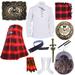 Highland Kilts Outfit Cameron Red Tartan Scottish Thistle Accessories Set 10 pcs