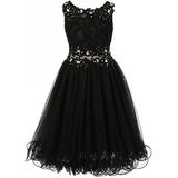 Little Girls Elegant Sleeveless Lace Mesh Rhinestone See Through Pageant Flowers Girls Dress Black 4 (CC50C10)