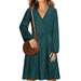 Salezone Women's V Neck Long Puff Sleeve Casual Swing Midi Dress with Pocket