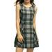 Unique Bargains Women's Round Neck Sleeveless Pullover Plaid A Line Mini Dress