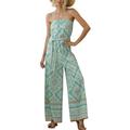 Womens Sexy Off Shoulder Wide Leg Casual Loose Long Lace Up Waist Jumpsuits Rompers Beach Holiday Ladies Summer Strapless Playsuit