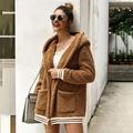 Meterk New Women Plush Faux Fur Coats Cardigan Hooded Long Sleeve Pockets Fake Cashmere Furry Winter Casual Overcoat Outwear