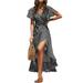 Women Boho Short Sleeve Wrap Long Maxi Party Beach Dresses Sundress