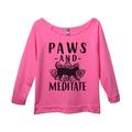 Womens 3/4 Sleeve Raglan "Paws And Meditate" Cat Sweater Gift Medium, Pink