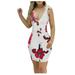 Mnycxen Women's Sexy Summer Dress Women Sexy Prints Deep V-Neck Spaghetti Strap Mini Dress Nightclub Party Dress