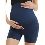 UKAP Women Maternity Leggings Yoga Shorts Ladies Over The Belly Pregnancy Short Pants Under Dress With Pockets