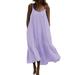 Sexy Dance Plus Size Women Dresses Ruffle Sling Dress Solid Color Spaghetti Strap Ruching Swing Maxi Tank Dress Summer Casual Loose Ocersized Beach Dress Sundress