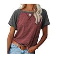 UKAP S-2XL Women Business Casual Shirts Leisure Baggy Office T Shirt Blouse Crew Neck Side Split Tunic Top Red Splicing XL