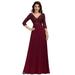 Ever-Pretty Women's Long Sleeve Chiffon A-line Wedding Party Formal Dress 00751 Burgundy US10