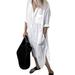 UKAP Vintage Plain Maxi Dress For Lady Front Button Down Split Hem Dress Side Pockets Womens Cotton-Linen Long Sleeve Baggy Dress Comfy And Soft