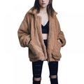 Clearance Newway Luxury Womens Winter Faux Fleece Fur Fluffy Zip Coat Warm Teddy Bear Lapel Jacket(Camel)