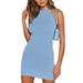 Women Wrap Halter Neck Short Mini Dresses Casual Bodycon Clubwear Dress Sexy Package Dress Ladies Fashion Hollow Out Pencil Dresses