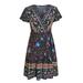 Simplee Women Elegant Bohemian floral V neck ruffle bandage beach sun dress