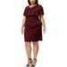 CONNECTED APPAREL Womens Burgundy Ruffled Glitter Short Sleeve V Neck Above The Knee Body Con Cocktail Dress Size 20W