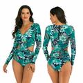 Women's Surfing Swimsuit Swimwear Rashguard One Piece Long Sleeve UV Protection -XL