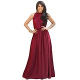 KOH KOH Long Sleeveless Bridesmaid Wedding Party Guest Summer Flowy Casual Brides Formal Evening Sexy Halter Neck Maxi Dress Gown For Women Crimson Dark Red Large US 12-14 NT012