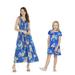 Mother & Daughter Matching Hawaii Luau Maxi Dress Girl Simple Muumuu in Hibiscus Blue