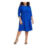 JESSICA HOWARD Womens Blue 3/4 Sleeve Jewel Neck Below The Knee Shift Evening Dress Size 18W