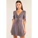 Charcoal Grey Suede Deep Plunge V-neck Gathered Detail Tight Fit Mini Dress