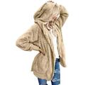 Warm Faux Fur Fluffy Women Jacket Plus Size Coat Soft Hooded Pocket Fleece Plush Apricot L