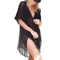 Swim Cover ups Women Knit Lace Crochet Bikini Beachwear V-neck Hollow Out Loose Beach Dress Tops