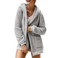Women's Coat Casual Solid Color Cotton Thick Warm Ladies Hooded Cardigan Jacket Gray S