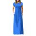 womens dresses O Neck Casual Pockets Short Sleeve Floor Length Dress Loose Party Dress