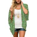 Summer Womens Floral Print Kimono Cardigan Loose Puff Sleeve Cover Up Casual Leopard Blouse Tops Kaftan Outerwear