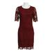 Nina Leonard Crew Neck 3/4 SLeeve Bodycon Zipper Back Floral Lace Dress-CRIMSON