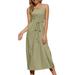 Avamo Women Cotton Linen Pockets Dress Casual Loose Sleeveless Plain Maxi Dress Ladies Elegant Spaghetti Strap Cami Dresses